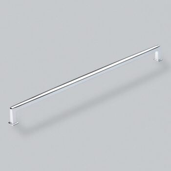 Chrome towel rail on grey background.