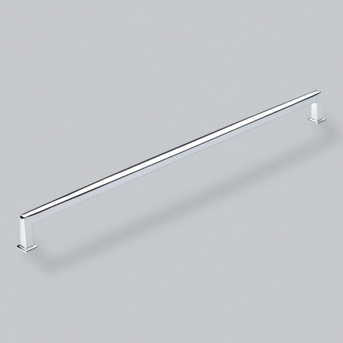 Chrome towel rail on grey background.