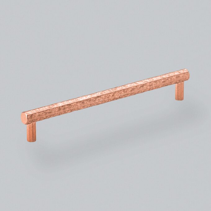 Minimalist wooden balance beam on blue background.