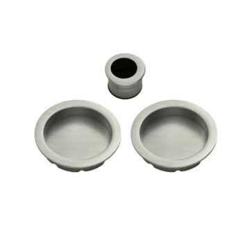 Three metallic lens caps on white background