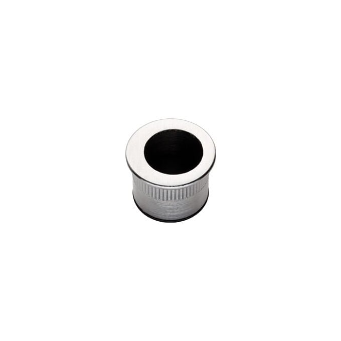 Silver metal cylindrical component on white background.