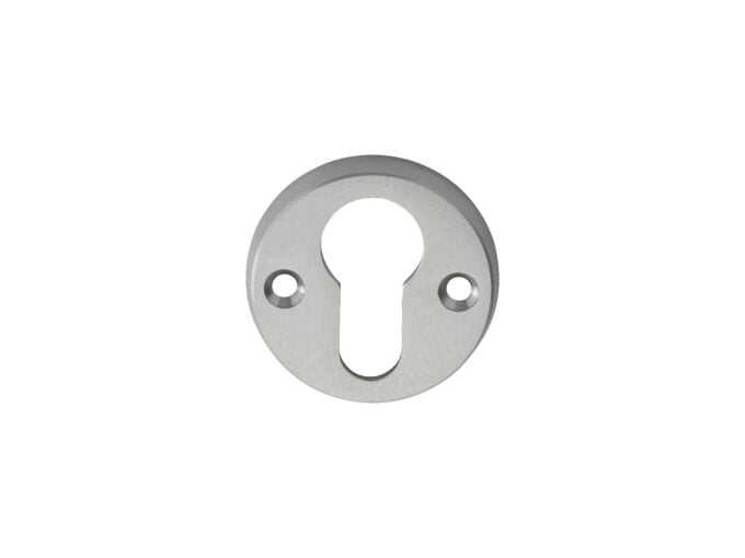 Metal keyhole cover plate on white background