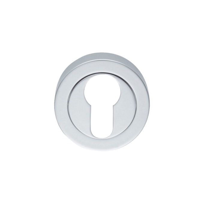 Silver keyhole on white background for security.