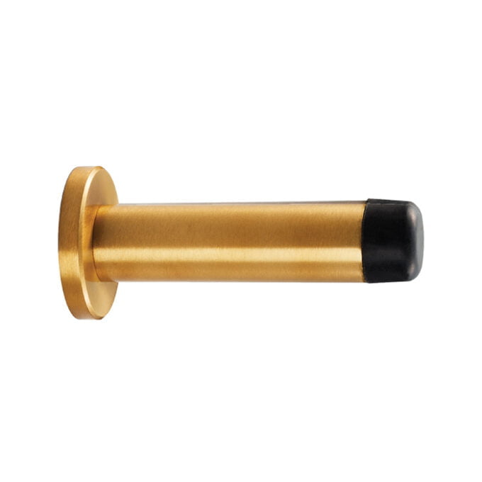 Gold-tone doorstop with black rubber tip.