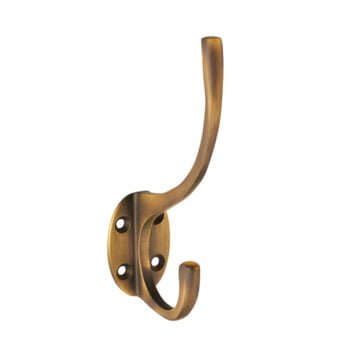 Antique bronze wall-mounted coat hook isolated on white.