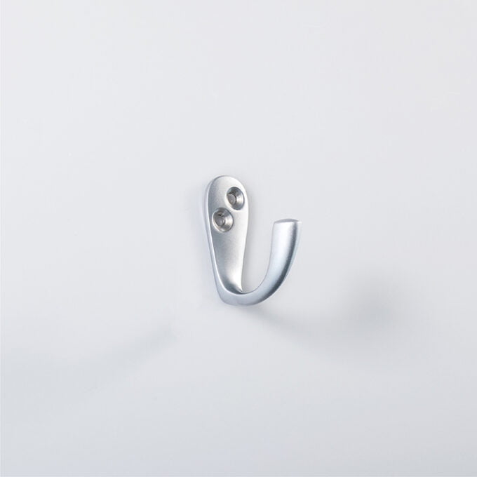 Silver wall hook on a white background.