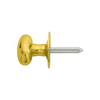 Gold-coloured drawer knob with clear attachment pin.