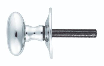 Silver metal door handle with visible screws.