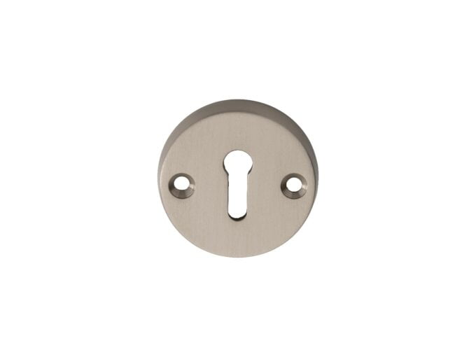 Stainless steel keyhole cover on white background