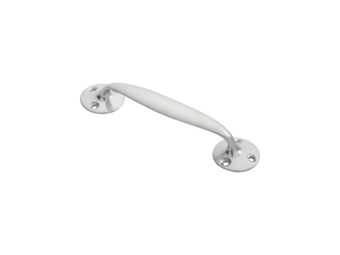 White metal safety grab bar on white background.