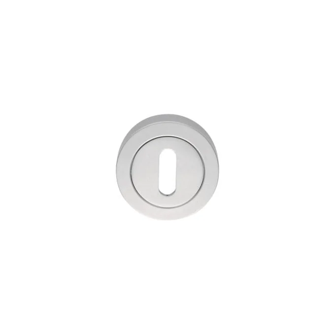Silver keyhole cover on white background.