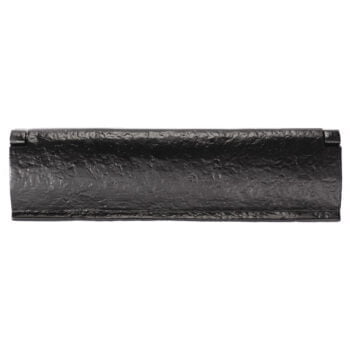 Black textured leather wallet, closed side view.