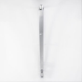 Stainless steel ruler against a white background.