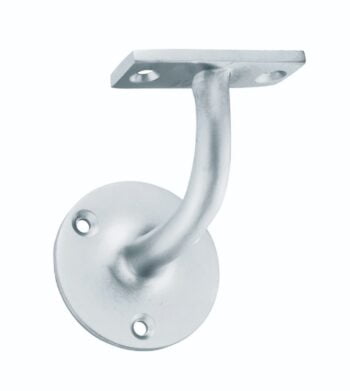 Silver wall-mounted metal hook, industrial design.