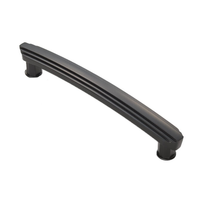 Black modern cabinet handle on white background