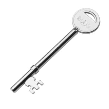 Silver skeleton key on white background