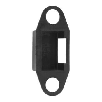 Black plastic electronics mounting bracket isolated on white