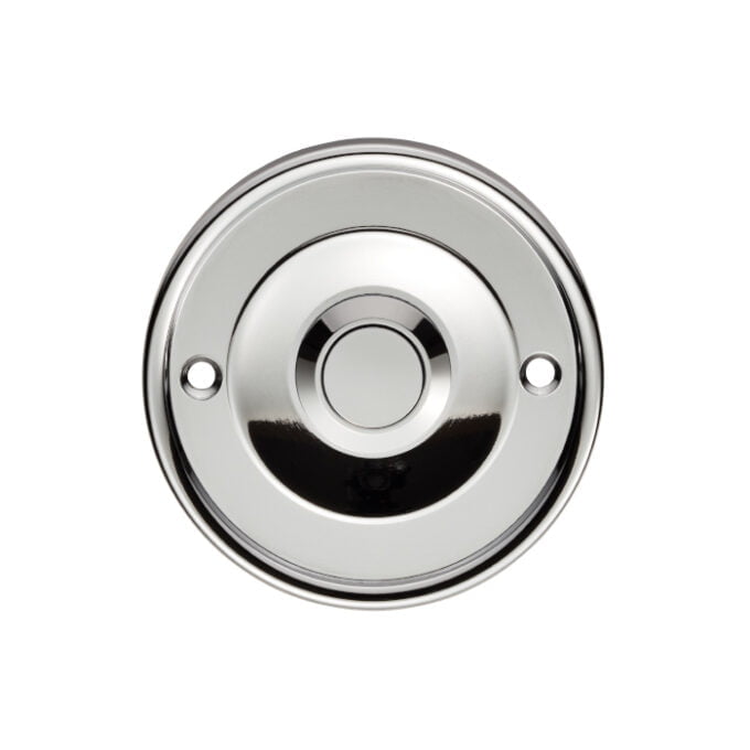 Chrome flush button on white background.