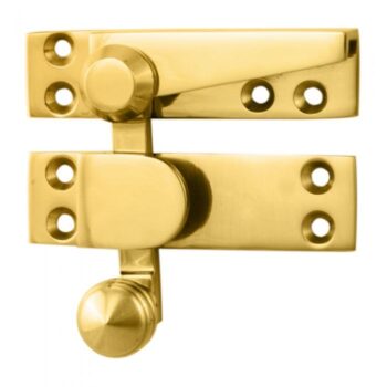 Gold cabin hook latch on white background.