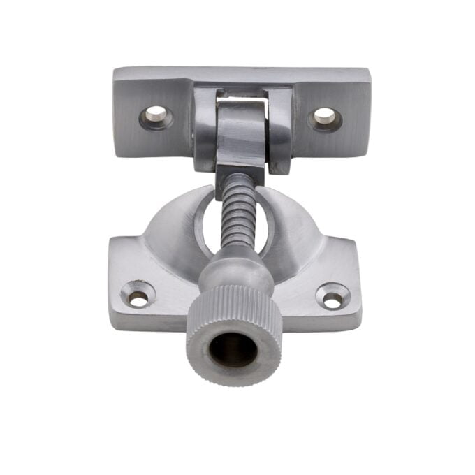 Stainless steel door hinge isolated on white background.