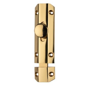 Polished brass door security bolt.