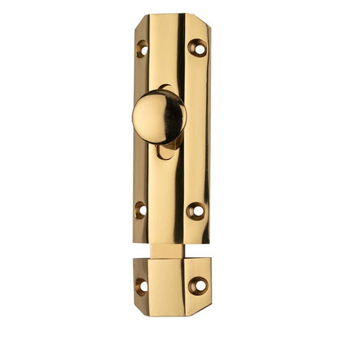 Polished brass door security bolt.