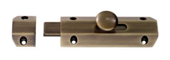 Brass barrel bolt lock on white background.