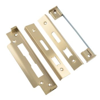 Gold door security chain and slide bolt plates.