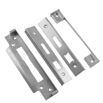 Stainless steel door reinforcement plates and latch guard.