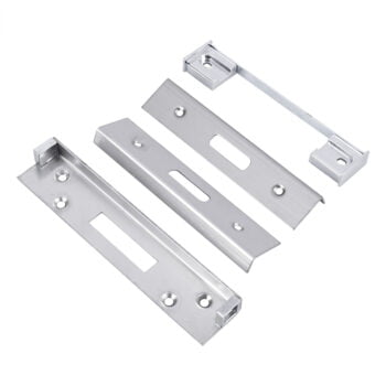 Metal door lock installation brackets isolated on white