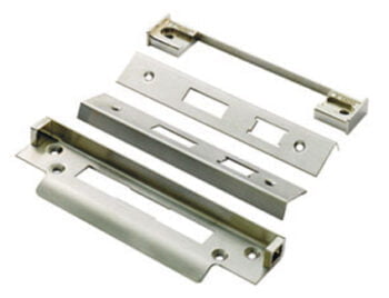 Various metal door lock strike plates.