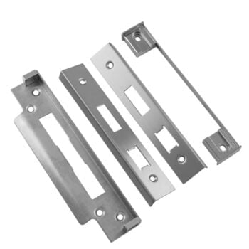 Various stainless steel door lock strike plates.