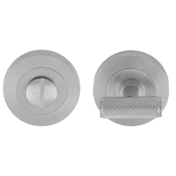 Stainless steel door knob and sliding lock.