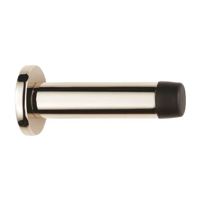Polished chrome door handle with black end caps.