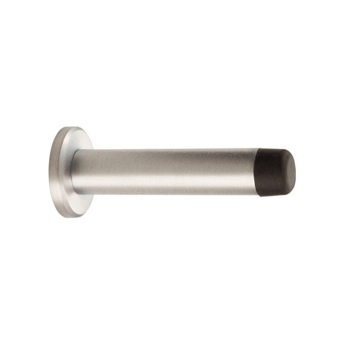 Stainless steel modern door handle on white background