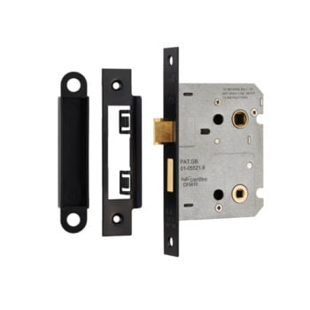 Precision-engineered door lock mechanism and strike plate.