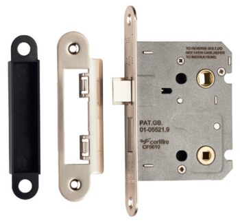 Disassembled door lock mechanism with patent details