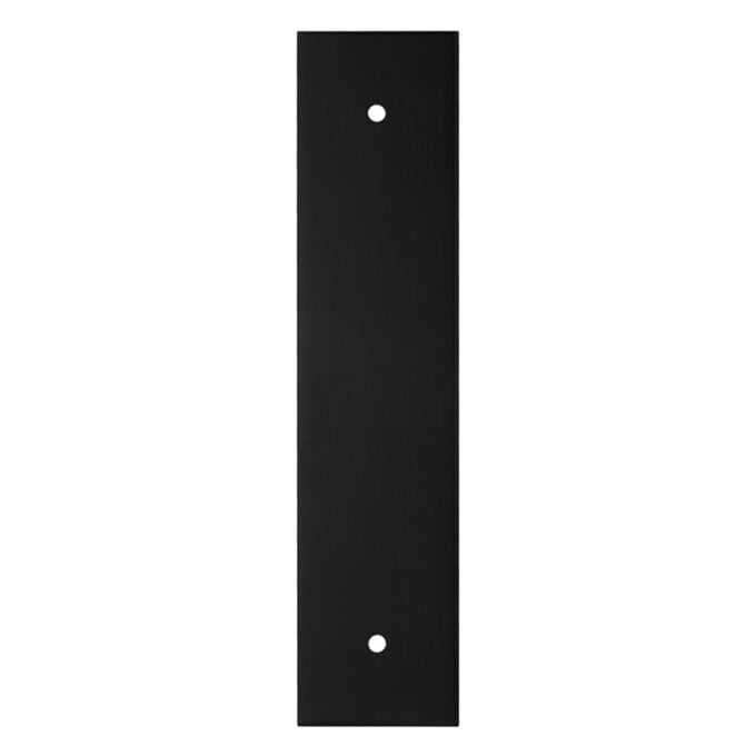 Black metal strip with two drilled holes.