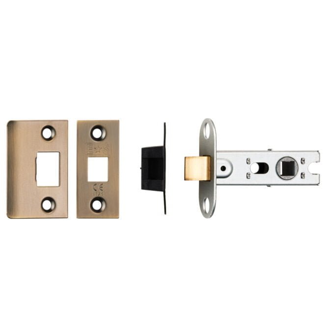 Disassembled door lock parts isolated on a white background.