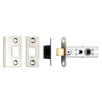 Disassembled door lock mechanism on white background.