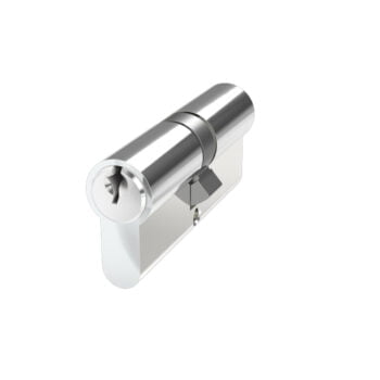 Chrome cylinder lock on white background