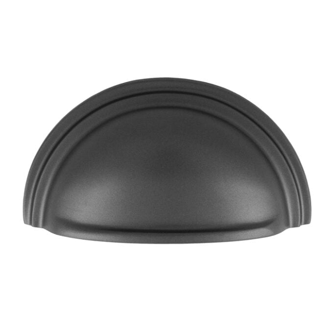 Black half-dome cabinet knob, simple design.