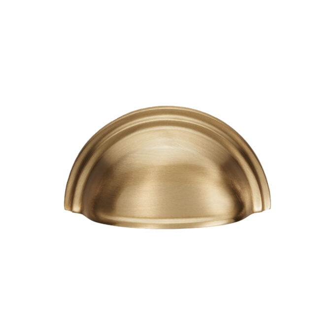 Brass half-dome cabinet knob on white background