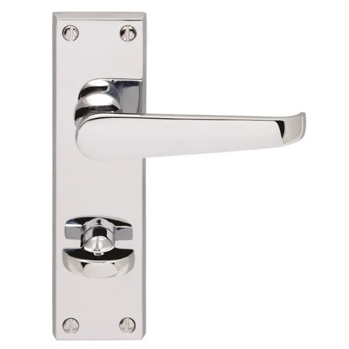 Chrome door handle with lock on white background