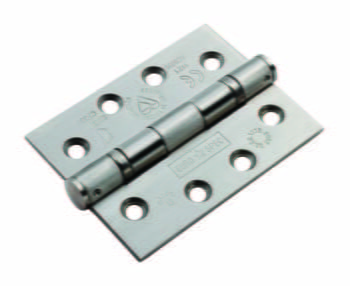 Stainless steel door hinge with multiple fixing holes.