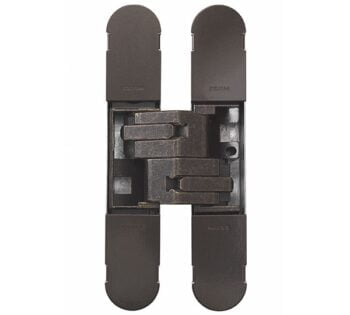 Interlocking metal cabinet hinges on white background.