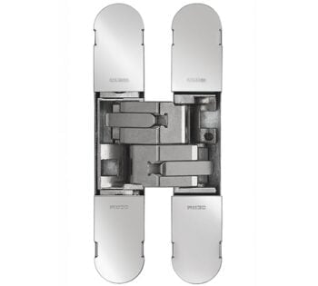 Detailed metal hinge mechanism isolated on white.