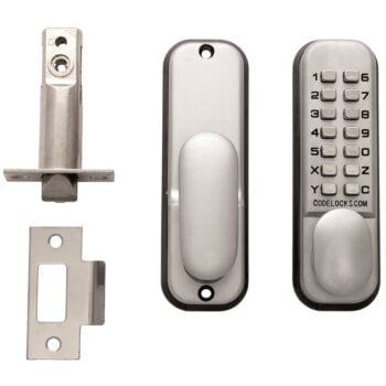 Digital keypad door lock and components isolated on white