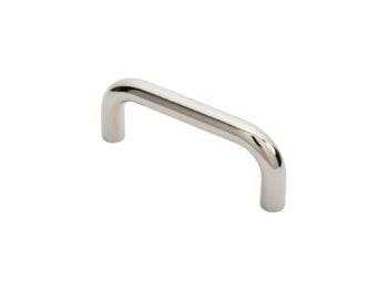 Chrome cabinet handle on white background