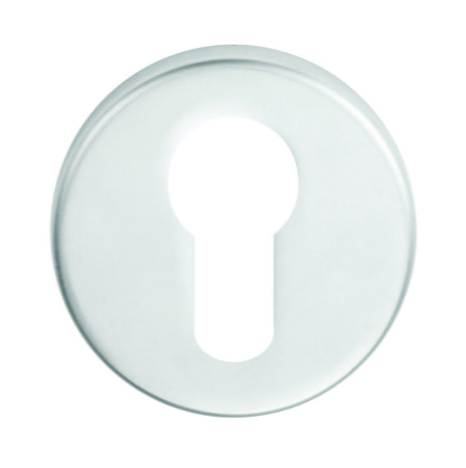 White keyhole symbol on circular plate.